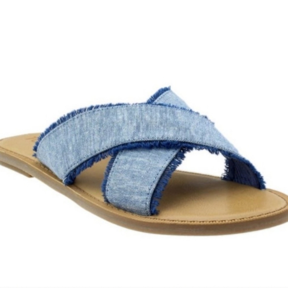 Toms Viv Blue Slub Chambray Denim Sandals Sz 6.5